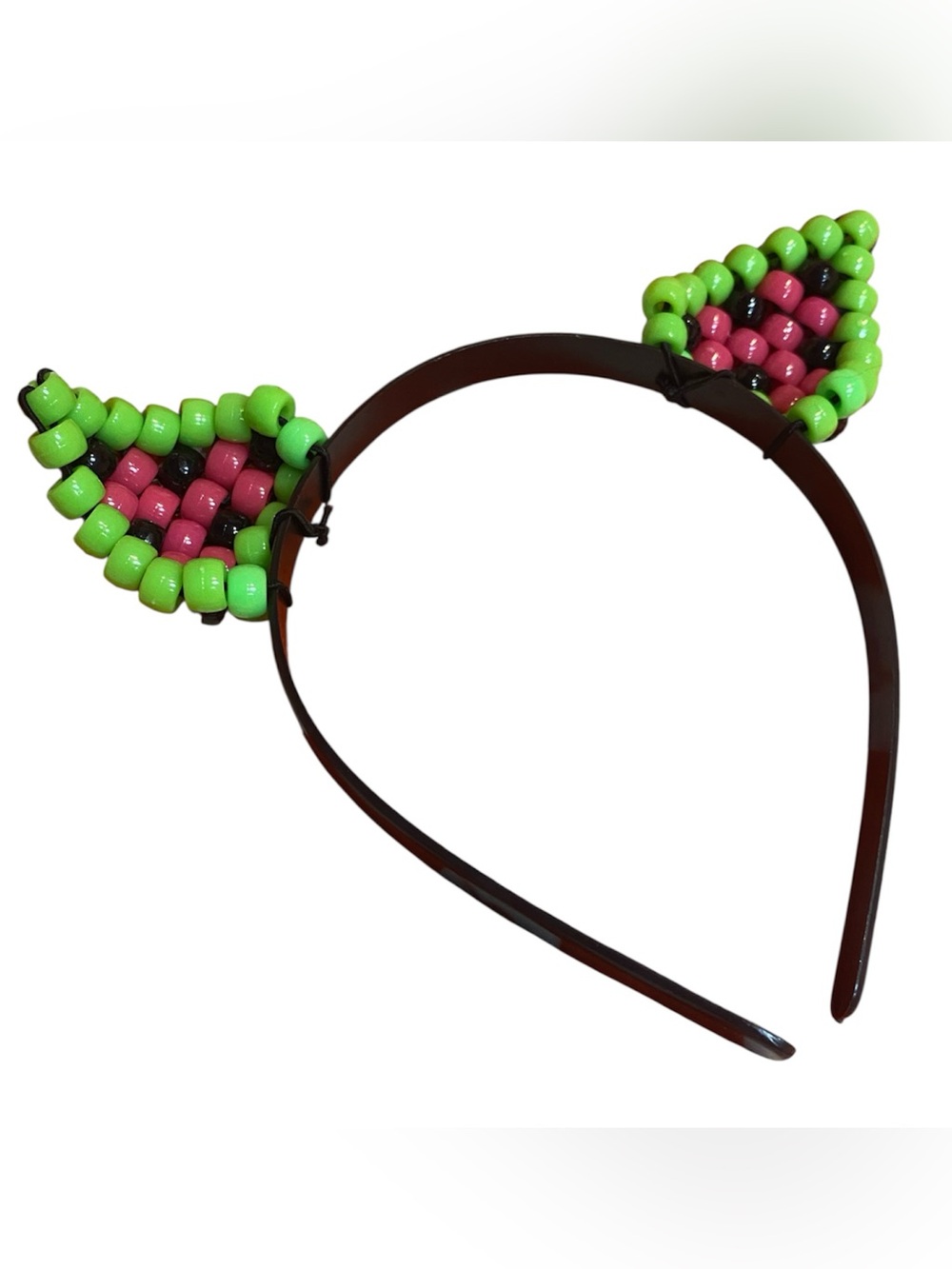 Hand Crafted Watermelon-Themed Beaded Cat Ear Headband